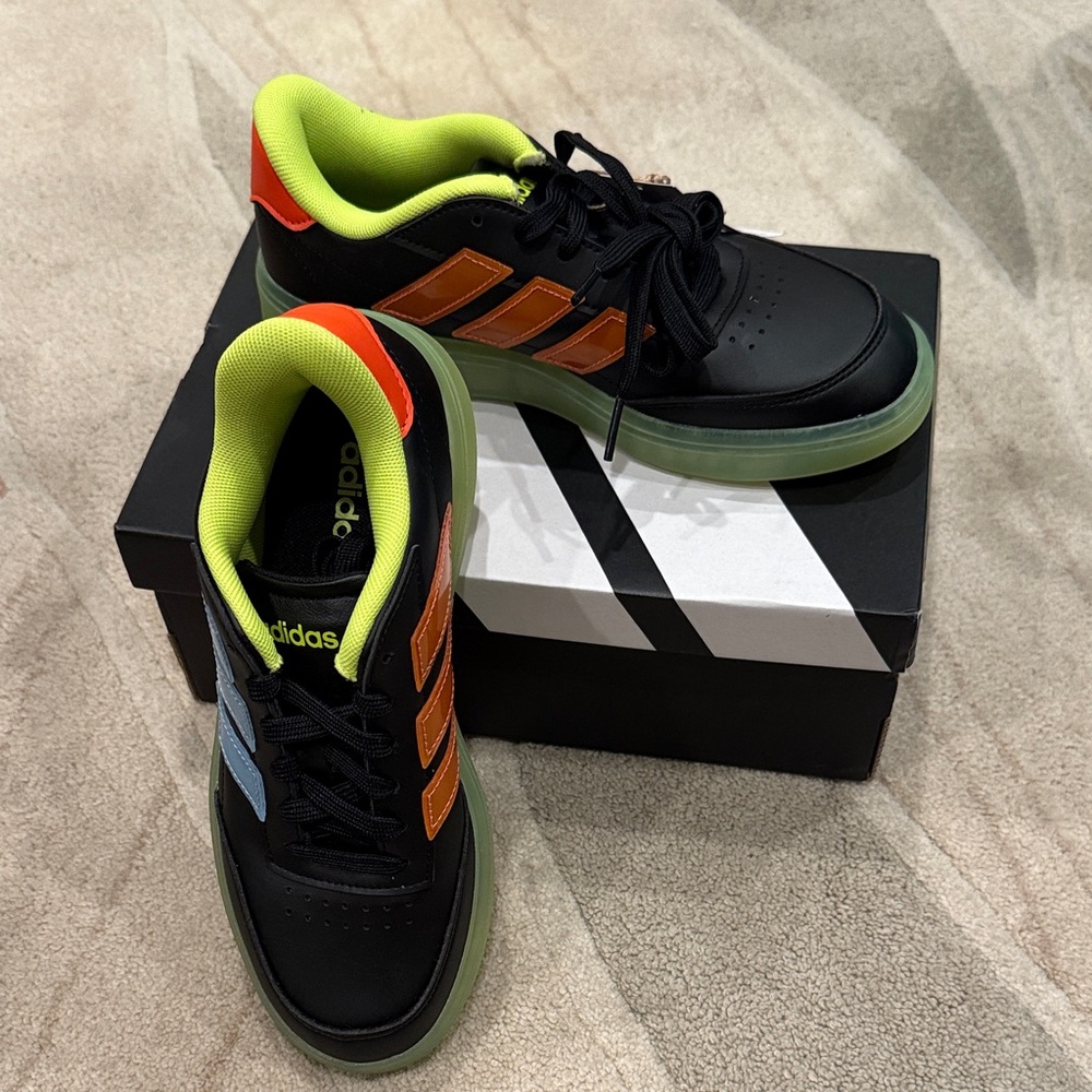 NEW Adidas Black and Blue Sneakers with Neon Green Accents